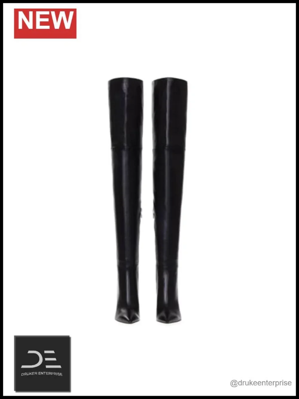 Over the Knee Boots Women Chunky Heel Pointed Toe Side Zip PU